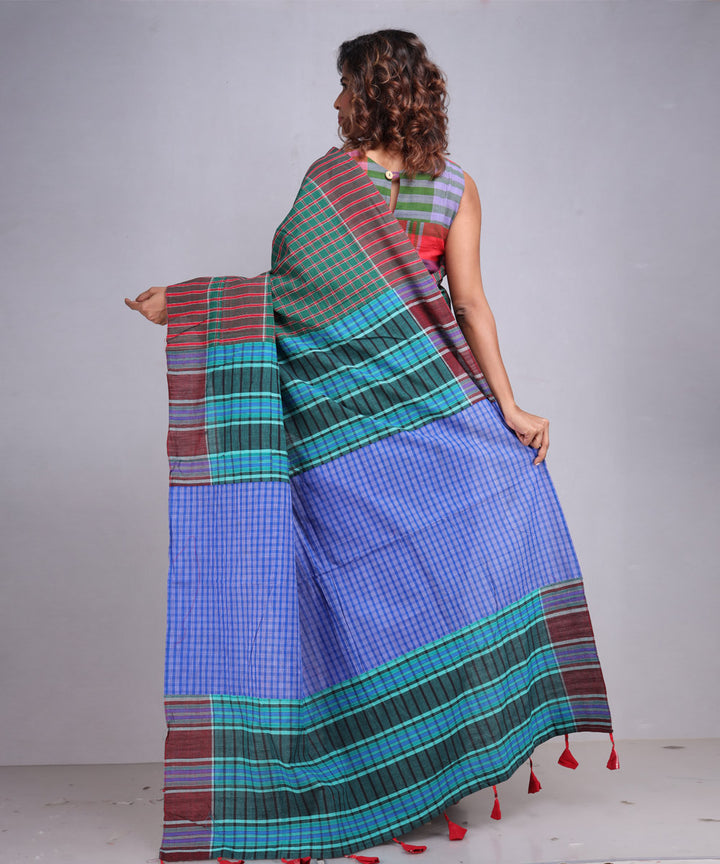 Dark green blue handloom gamcha cotton saree