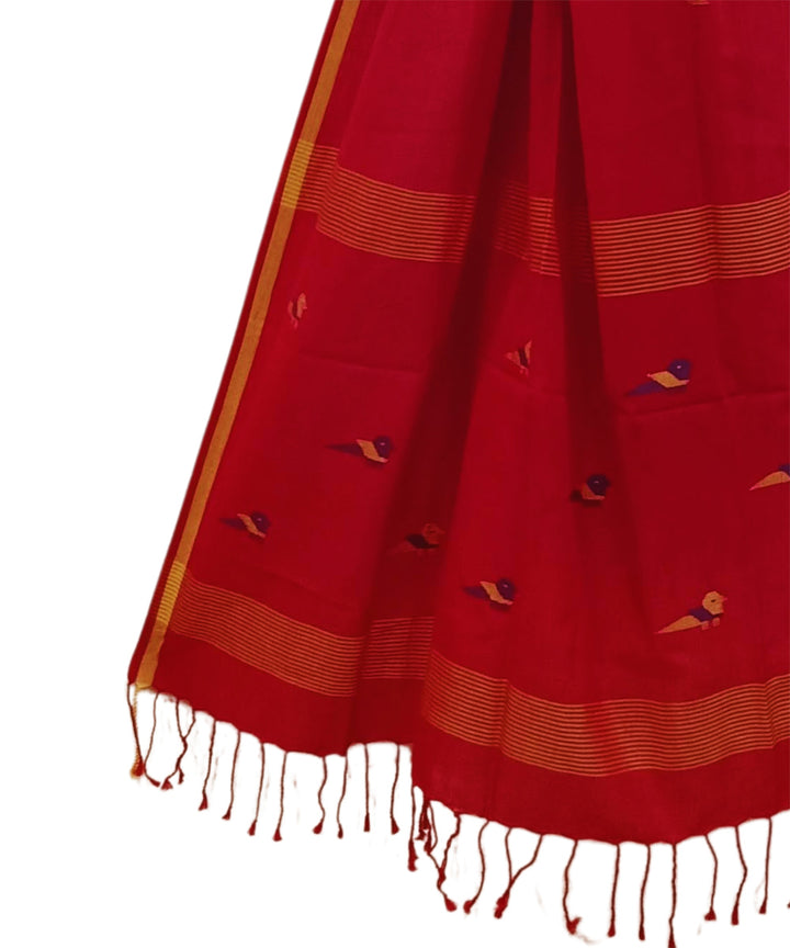 Red handwoven cotton jamdani stole