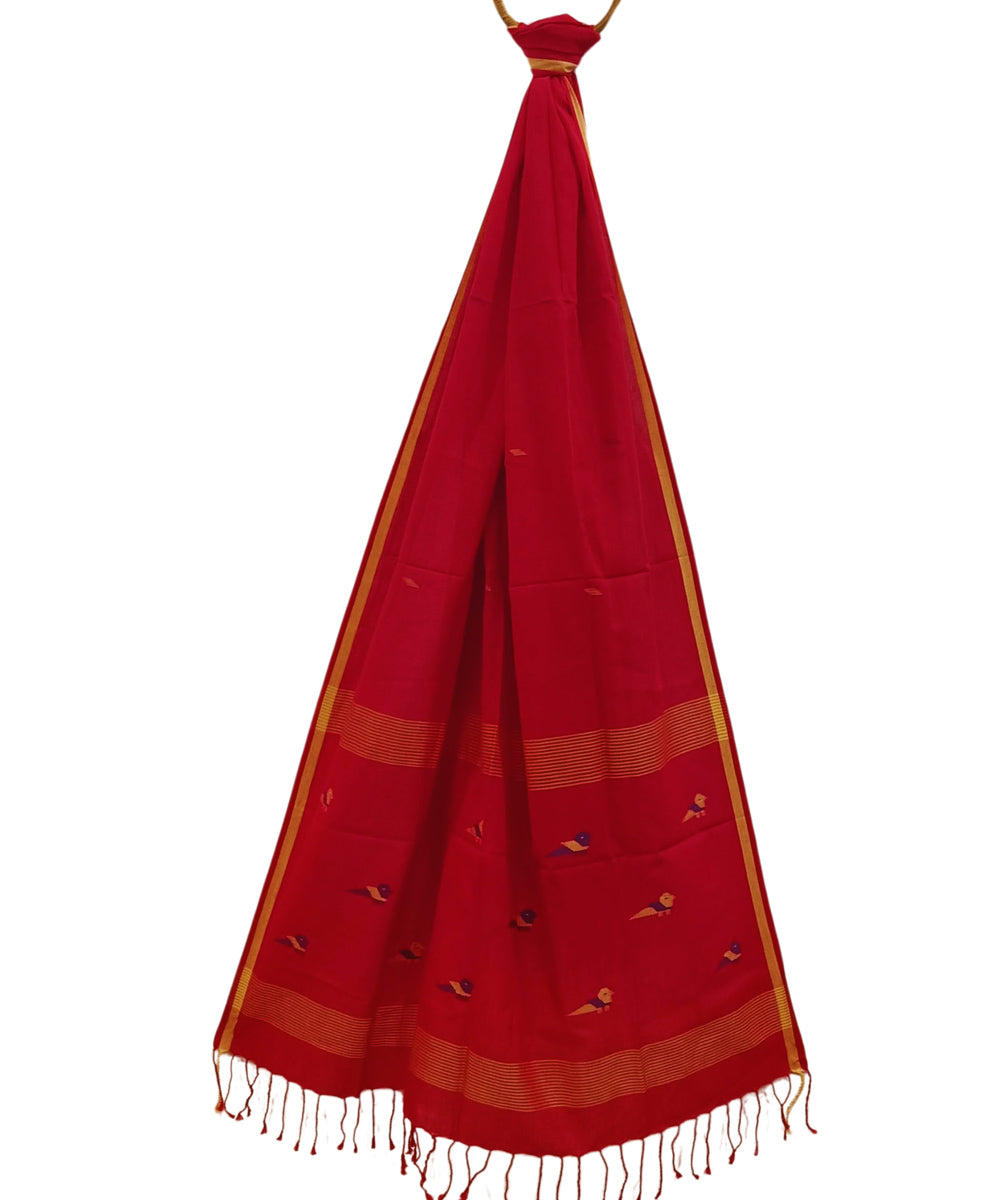 Red handwoven cotton jamdani stole