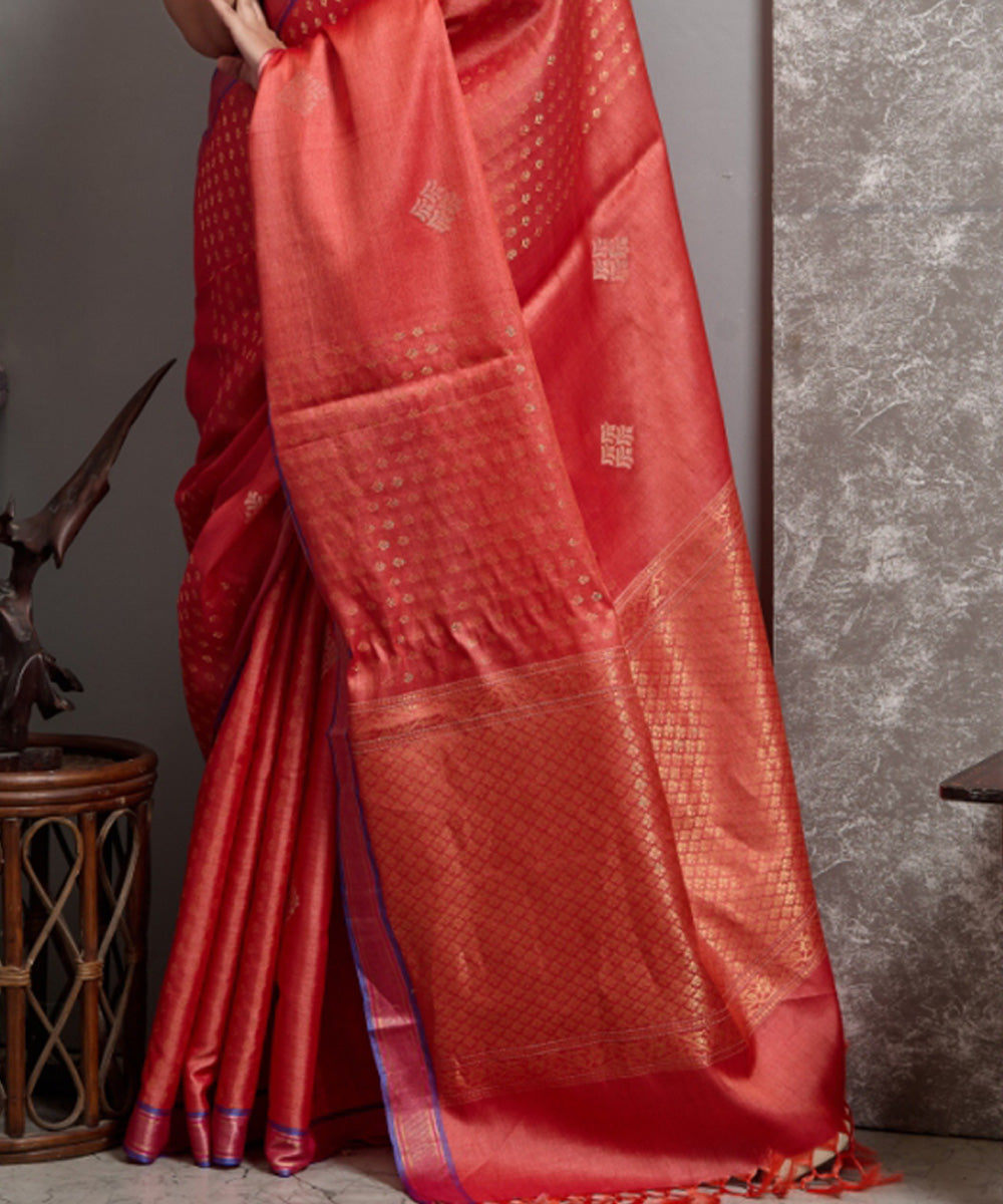Red chhatisgarh tussar silk handwoven saree