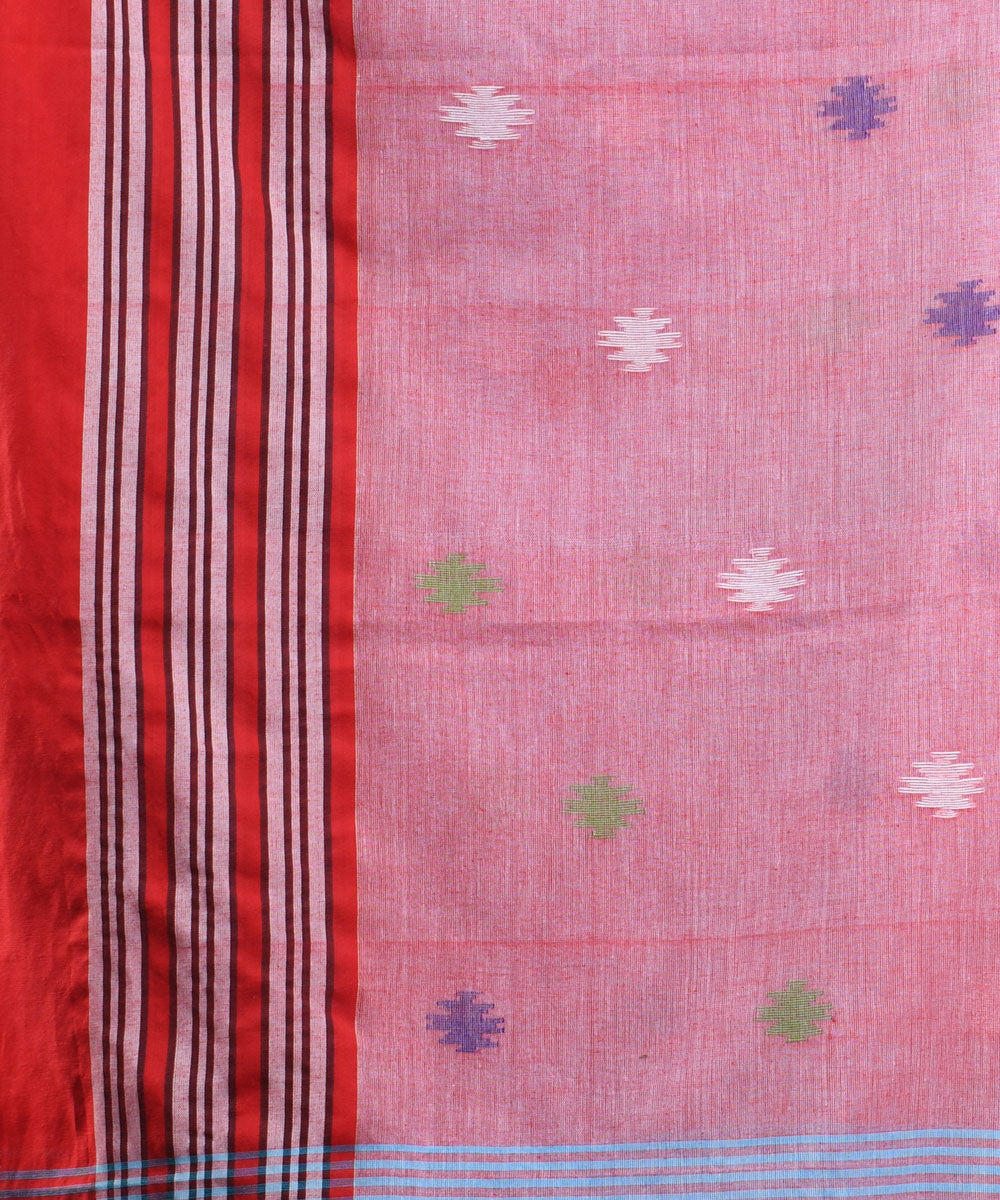 Sky blue red handloom bengal cotton saree