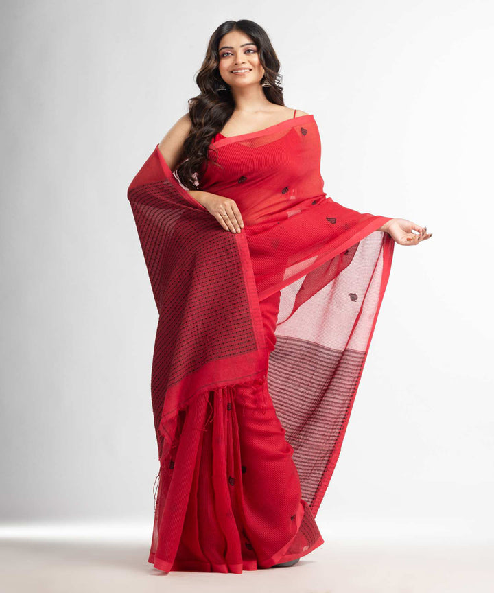 Red handwoven bengal cotton silk saree