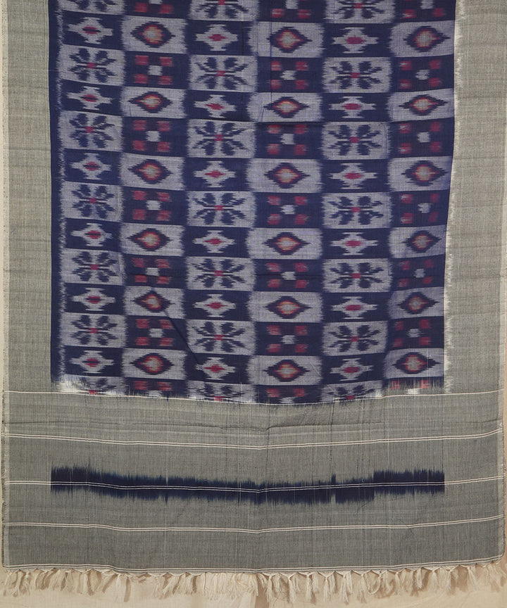 Navy blue grey handloom cotton pochampally ikat dupatta