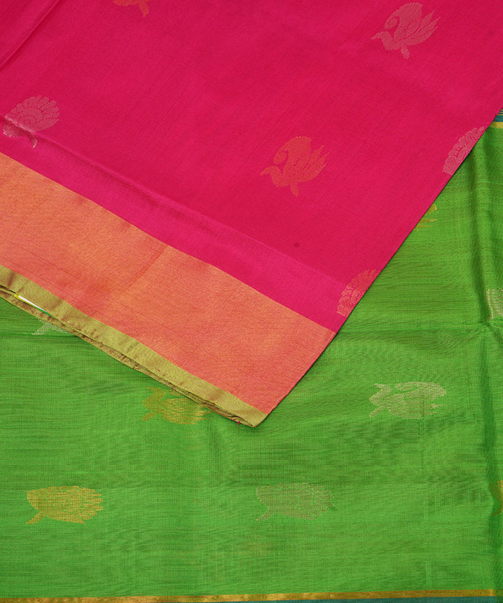 Pink light green silk handloom uppada saree