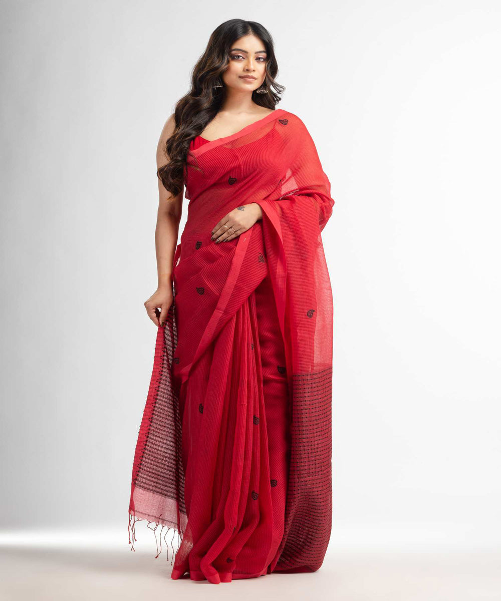 Red handwoven bengal cotton silk saree