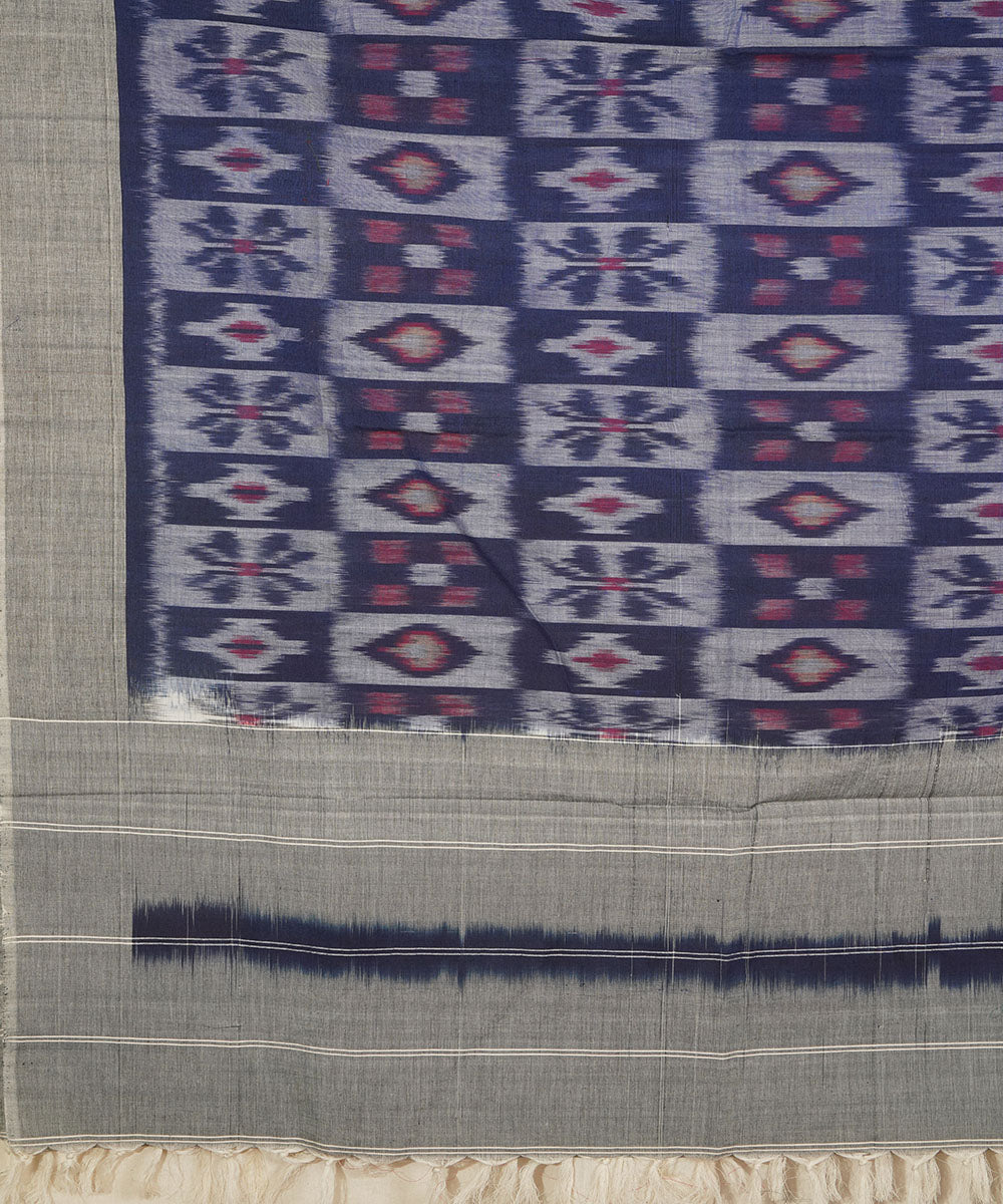 Navy blue grey handloom cotton pochampally ikat dupatta