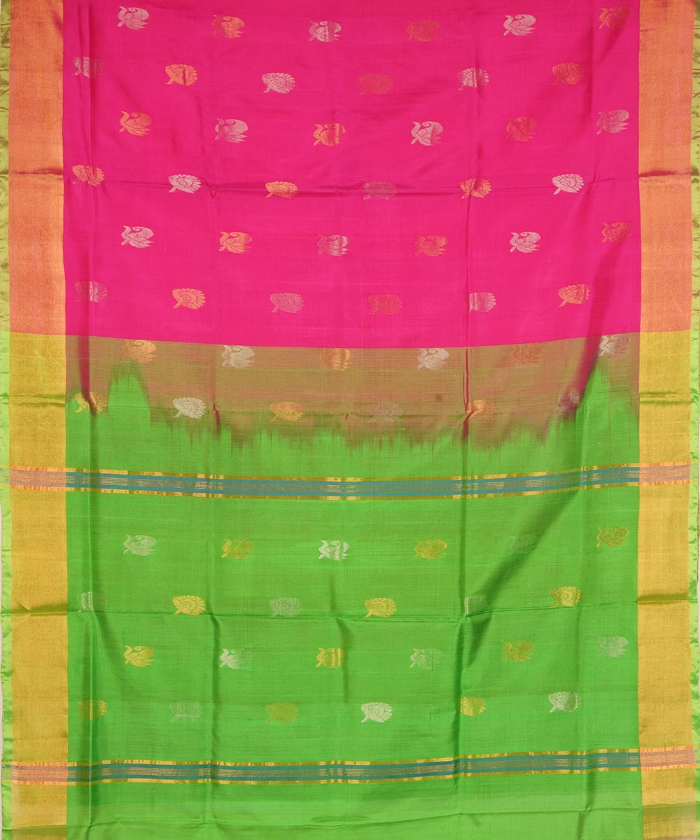 Pink light green silk handloom uppada saree