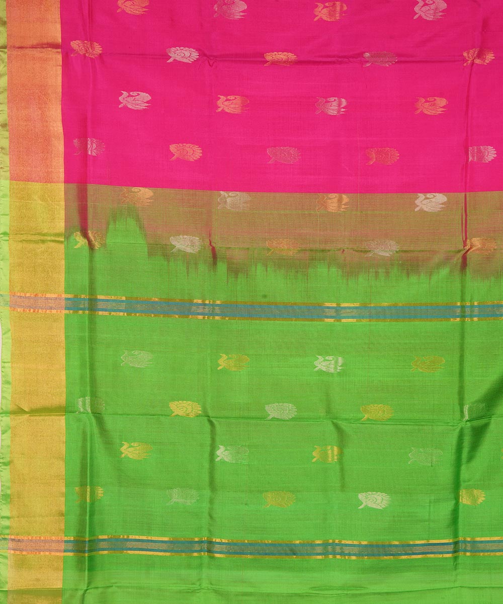 Pink light green silk handloom uppada saree