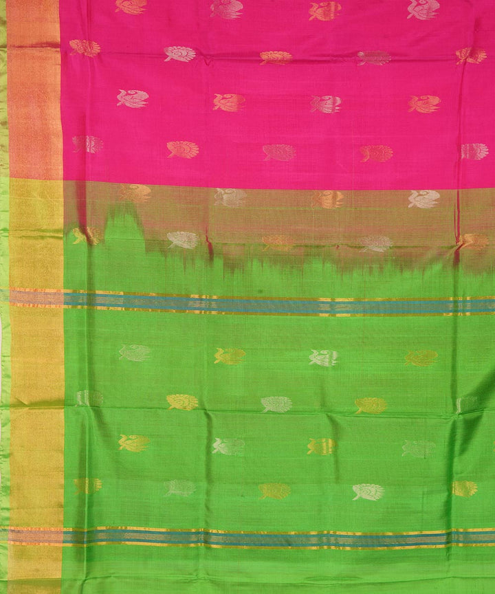 Pink light green silk handloom uppada saree