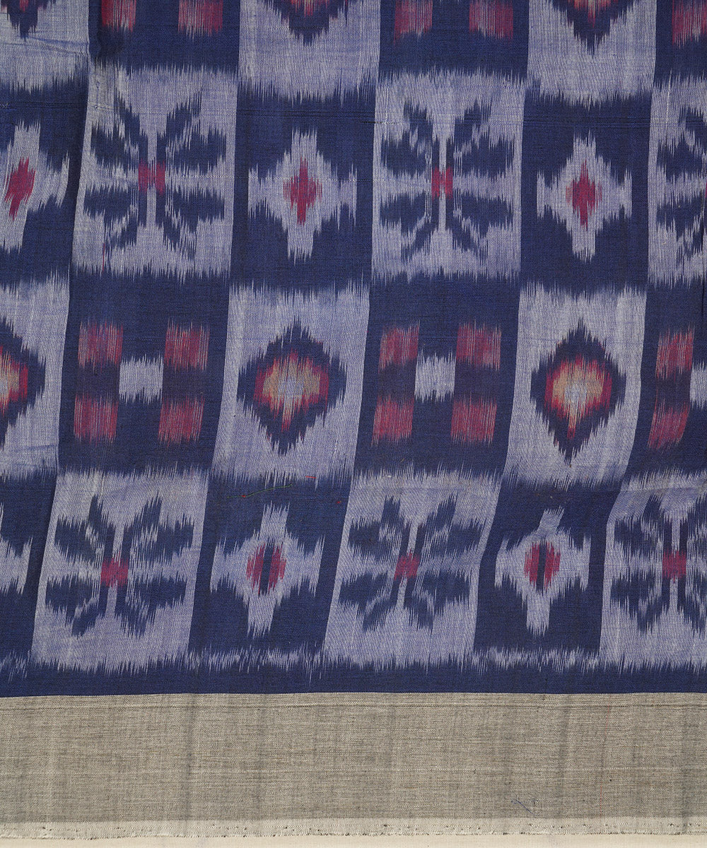 Navy blue grey handloom cotton pochampally ikat dupatta