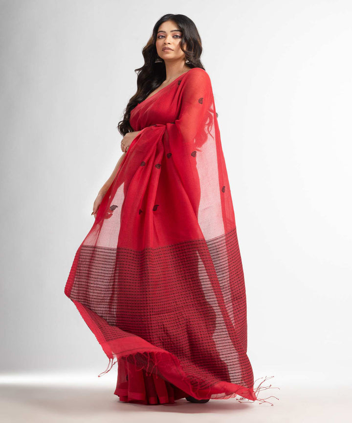 Red handwoven bengal cotton silk saree