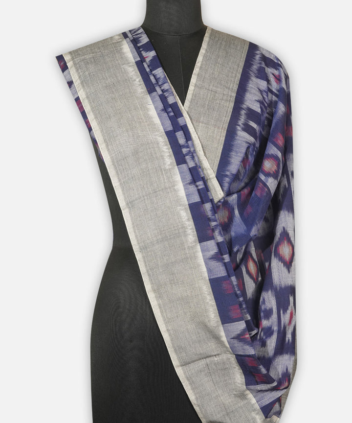 Navy blue grey handloom cotton pochampally ikat dupatta