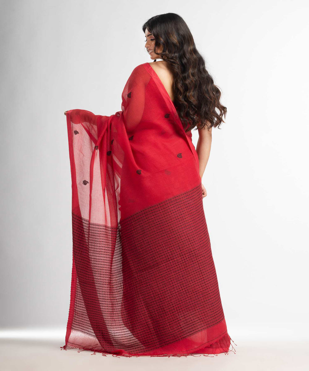 Red handwoven bengal cotton silk saree