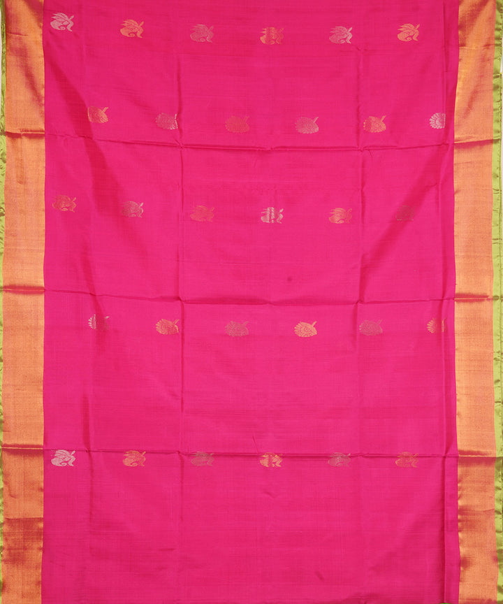 Pink light green silk handloom uppada saree
