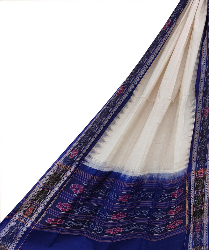 White blue handwoven cotton sambalpuri dupatta