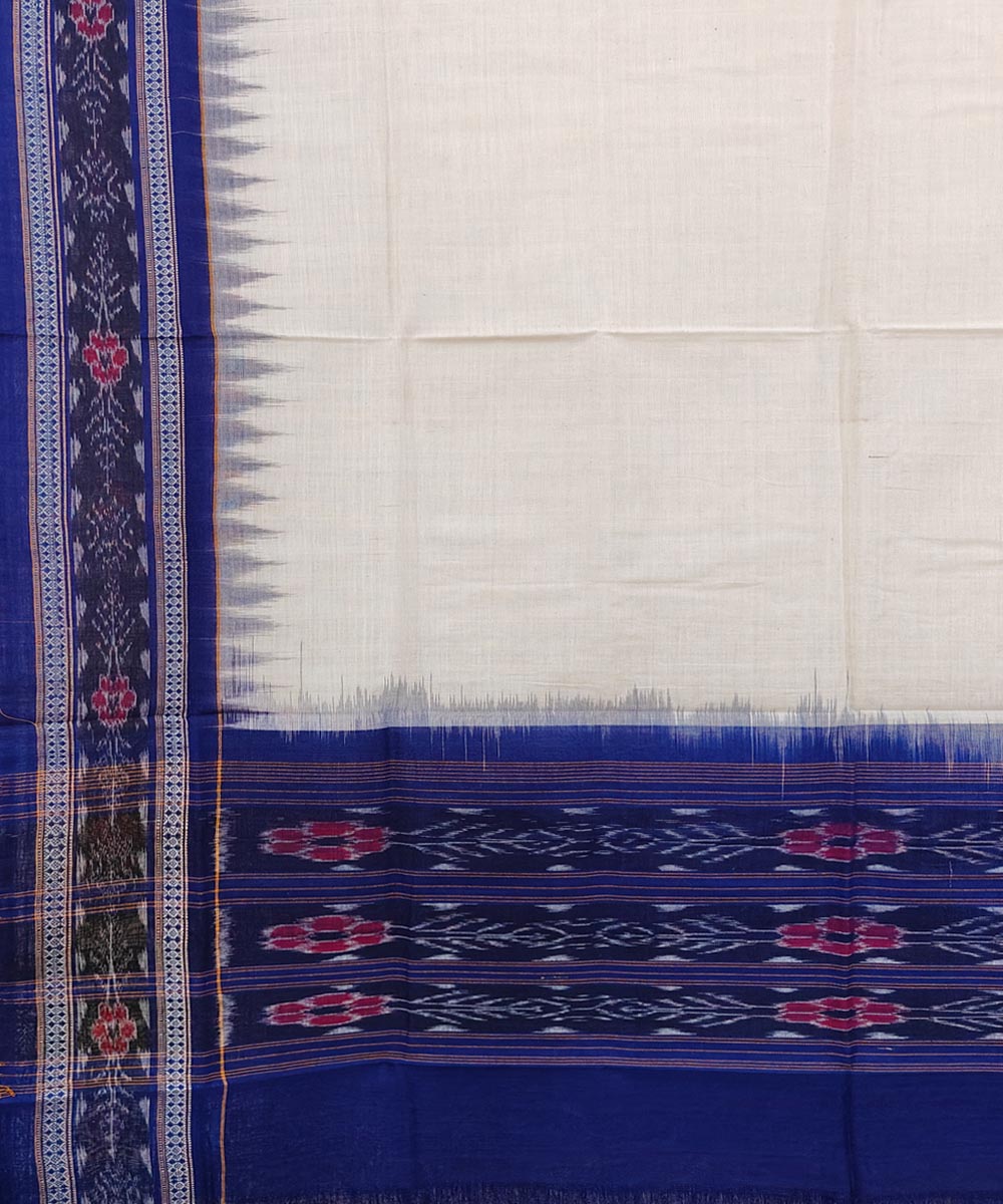 White blue handwoven cotton sambalpuri dupatta