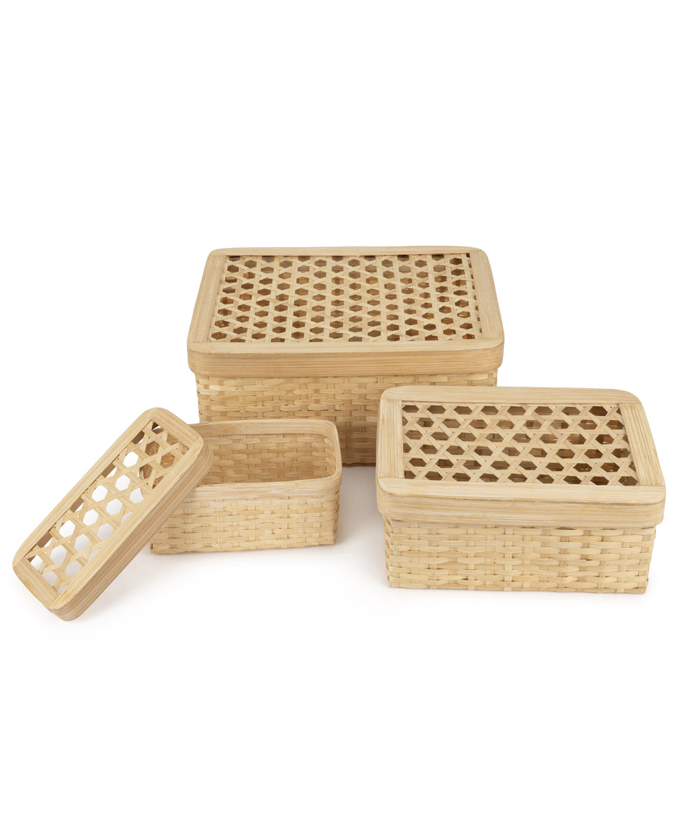Mira Handcrafted Bamboo Rectangular Box - Set of 3