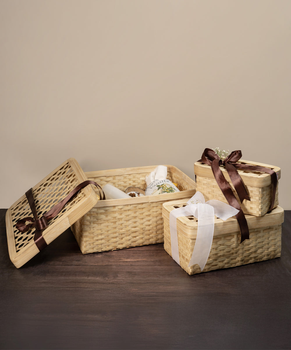 Mira Handcrafted Bamboo Rectangular Box - Set of 3