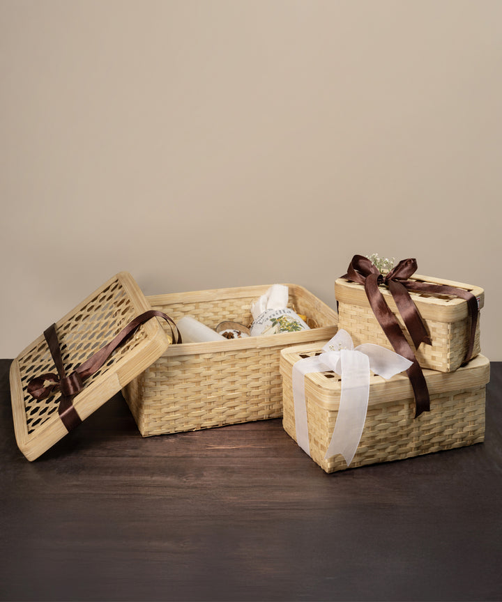 Mira Handcrafted Bamboo Rectangular Box - Set of 3
