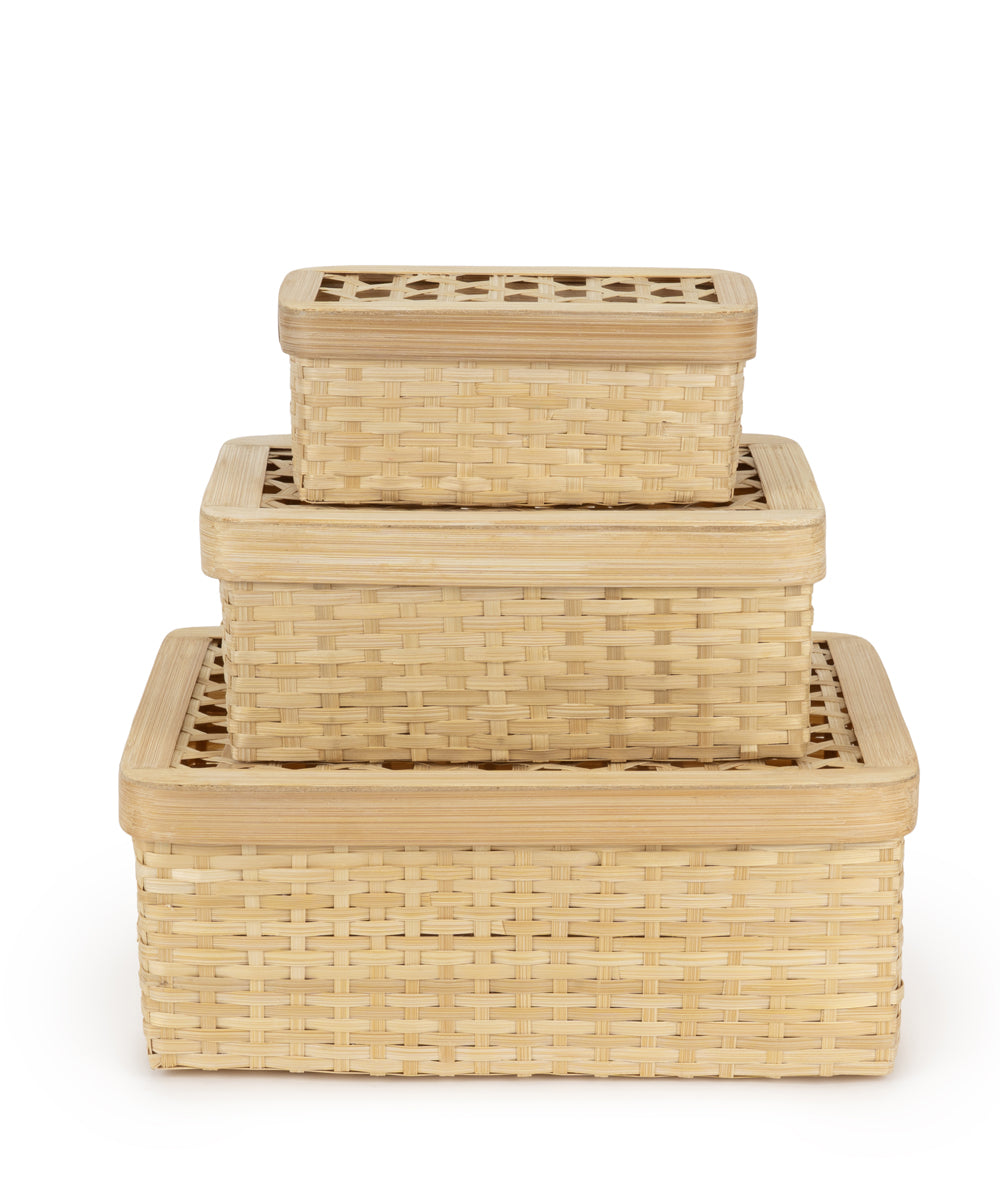 Mira Handcrafted Bamboo Rectangular Box - Set of 3