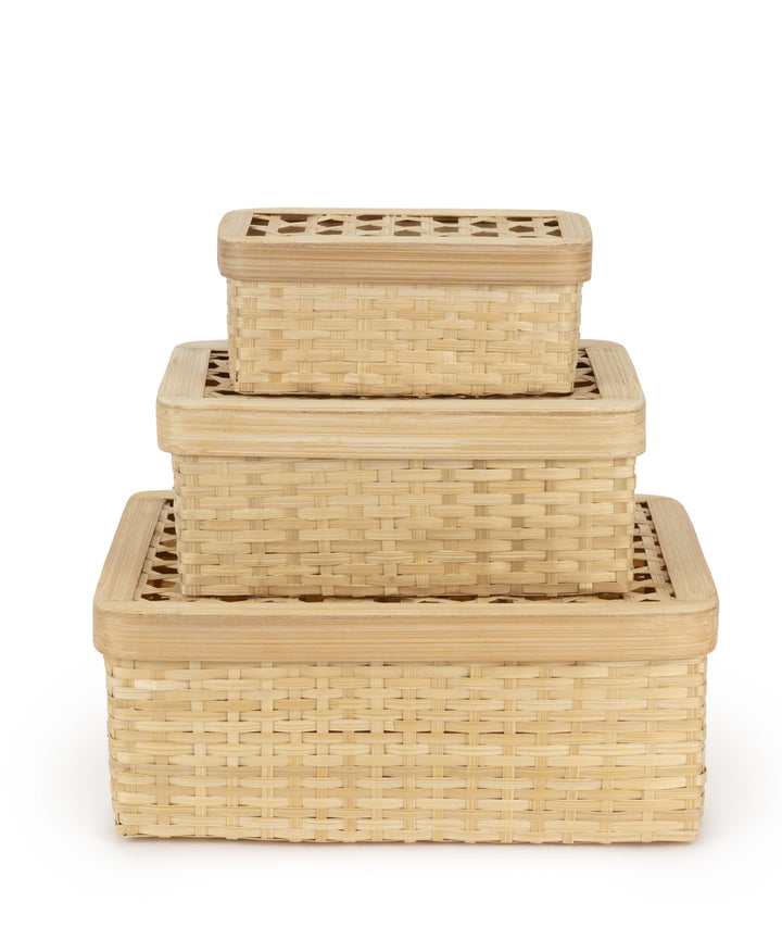 Mira Handcrafted Bamboo Rectangular Box - Set of 3