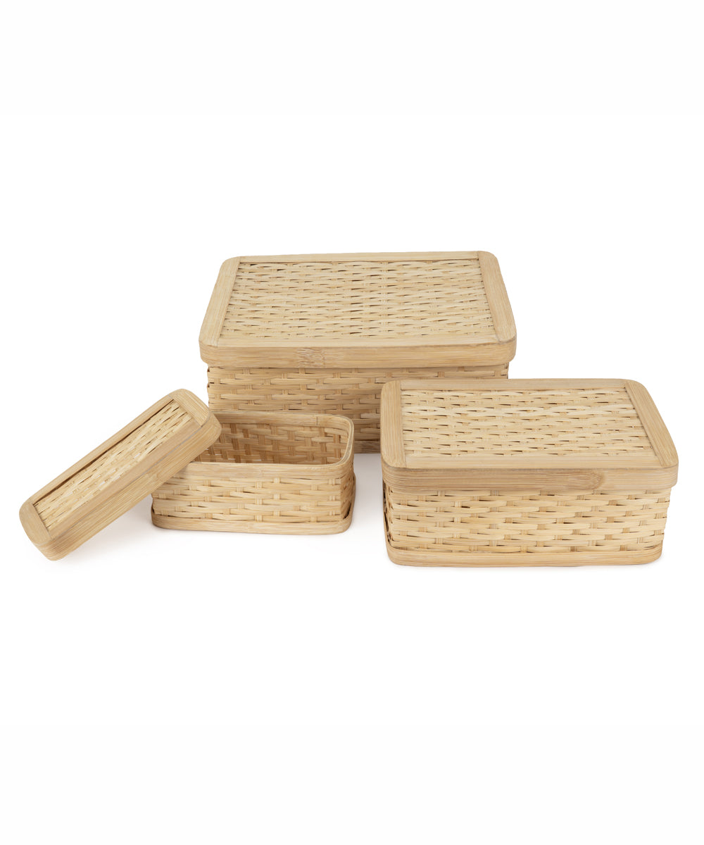 Sora Handcrafted Bamboo Rectangular Box - Set of 3