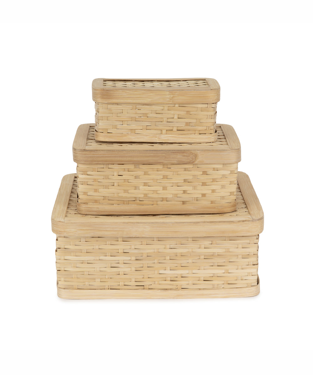 Sora Handcrafted Bamboo Rectangular Box - Set of 3