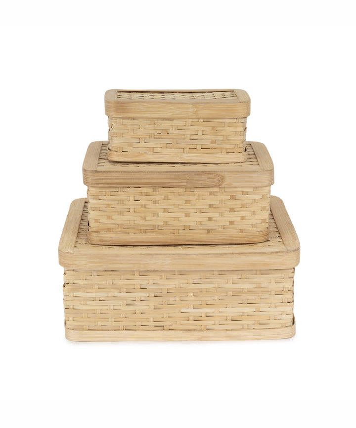 Sora Handcrafted Bamboo Rectangular Box - Set of 3