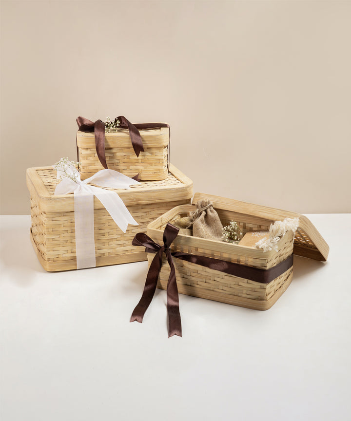 Sora Handcrafted Bamboo Rectangular Box - Set of 3