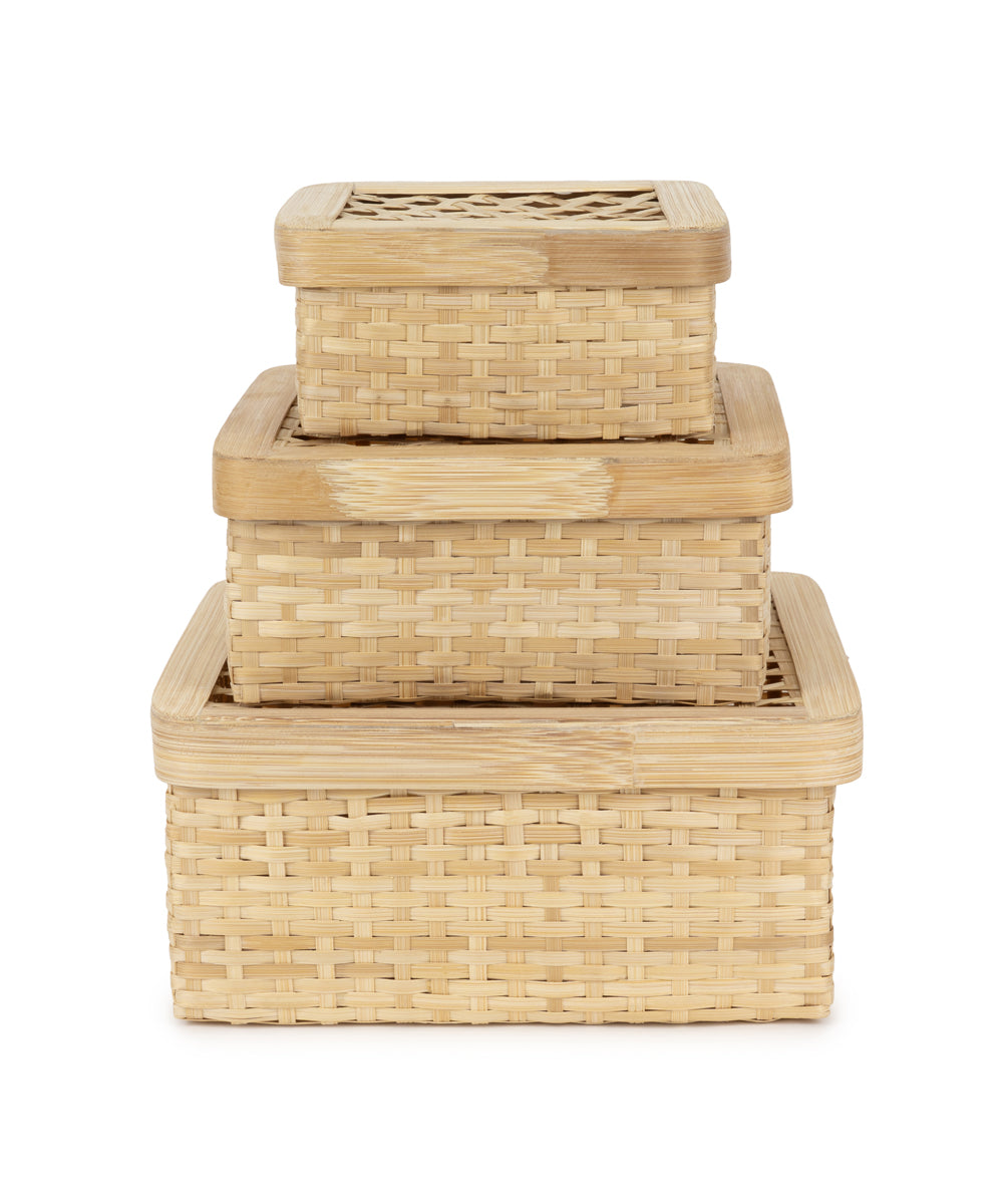 Mira Handcrafted Bamboo Square Box - Set of 3