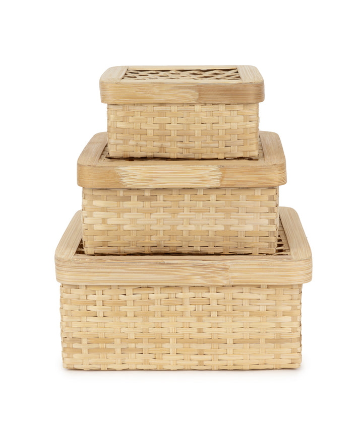 Mira Handcrafted Bamboo Square Box - Set of 3