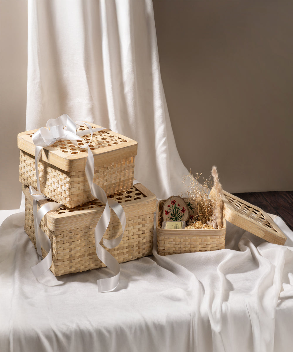 Mira Handcrafted Bamboo Square Box - Set of 3