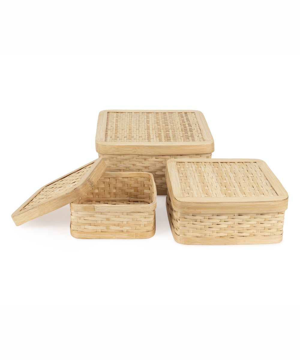 Sora Handcrafted Bamboo Square Box - Set of 3