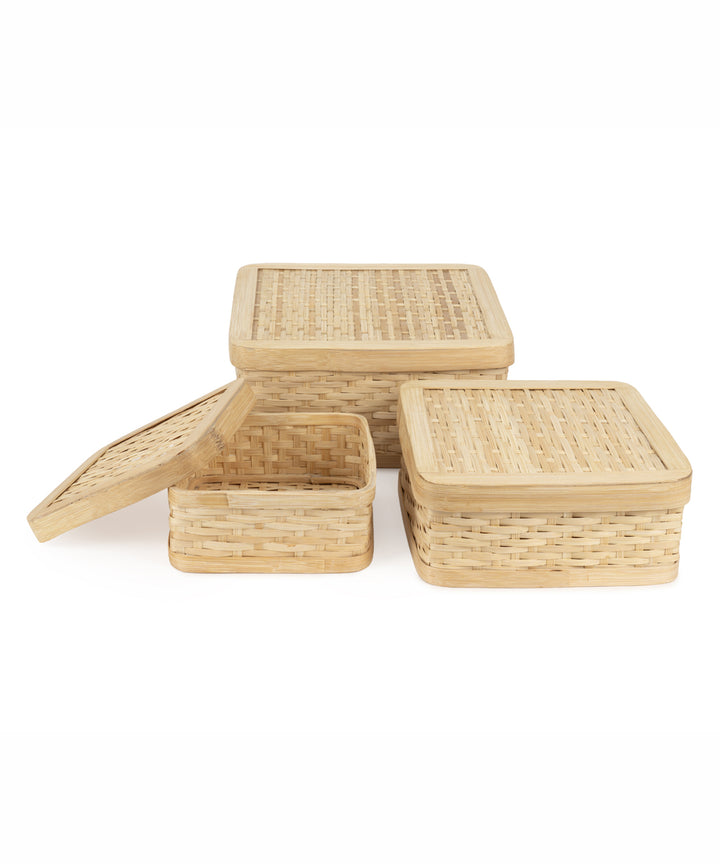 Sora Handcrafted Bamboo Square Box - Set of 3