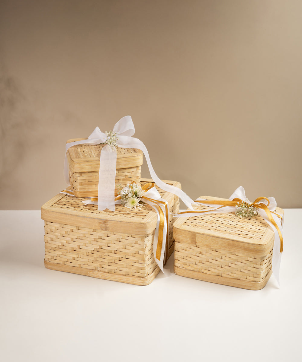 Sora Handcrafted Bamboo Square Box - Set of 3