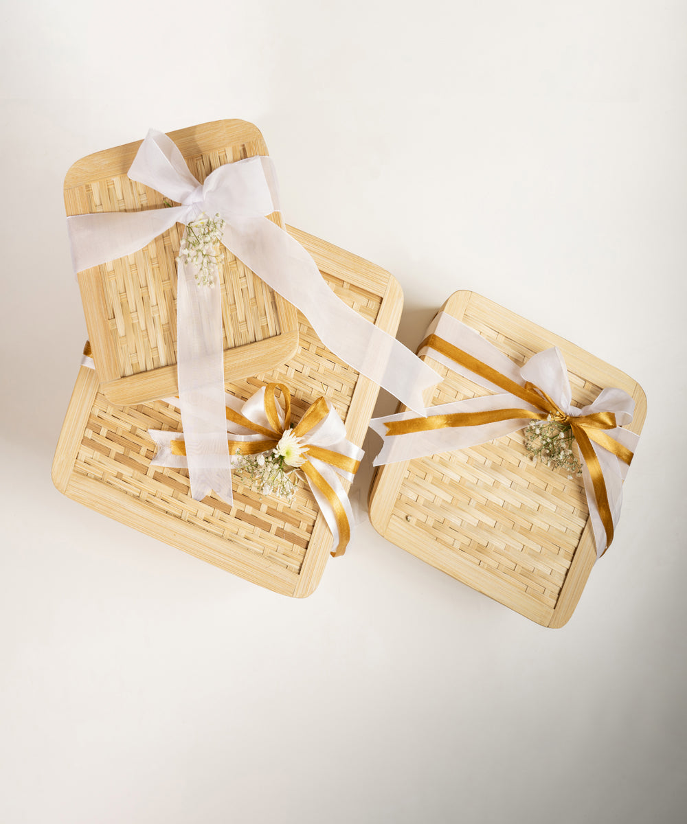 Sora Handcrafted Bamboo Square Box - Set of 3
