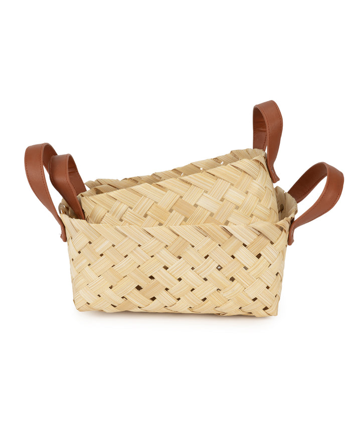 Avella Handcrafted Bamboo Basket with Handles - Setr of 2