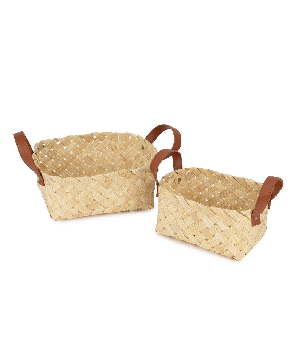 Avella Handcrafted Bamboo Basket with Handles - Setr of 2
