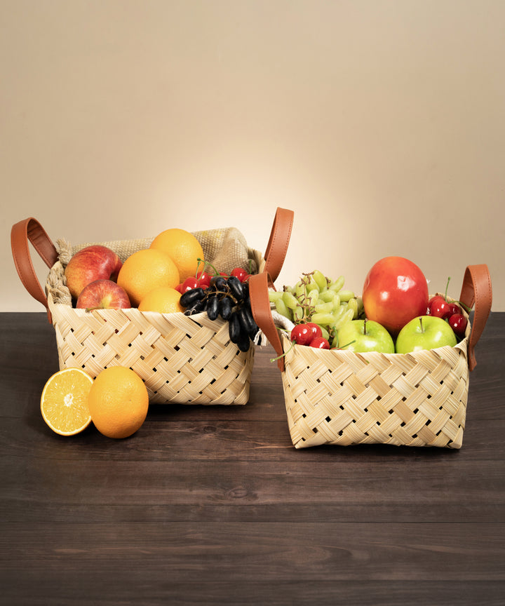 Avella Handcrafted Bamboo Basket with Handles - Setr of 2