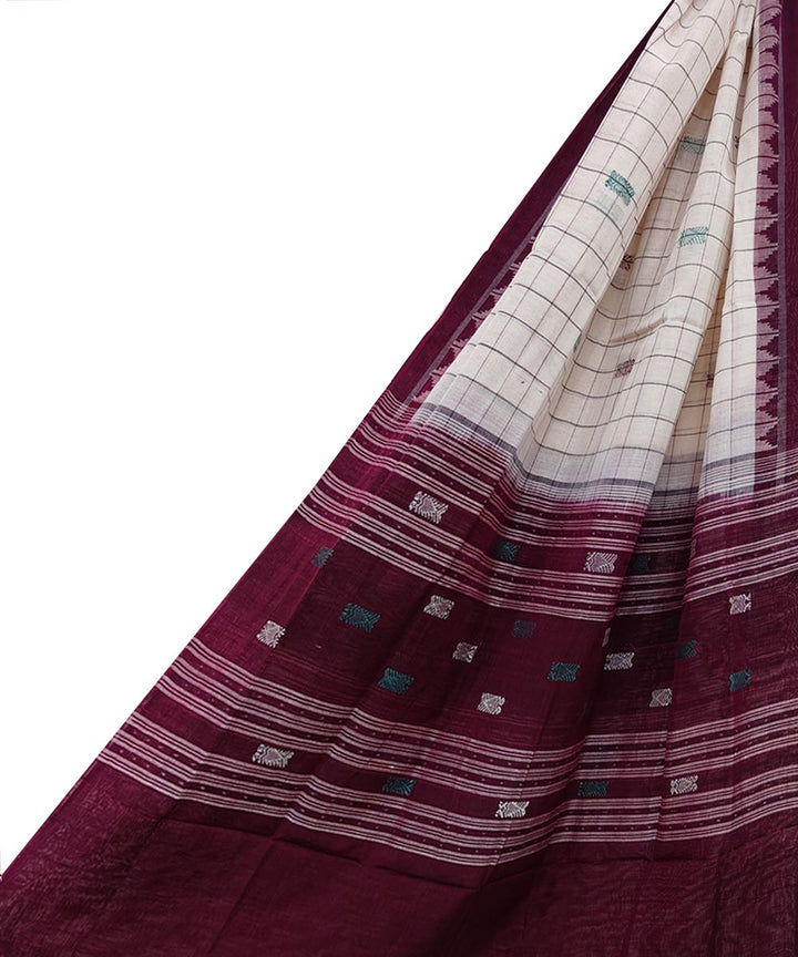 Off white maroon handwoven cotton sambalpuri dupatta