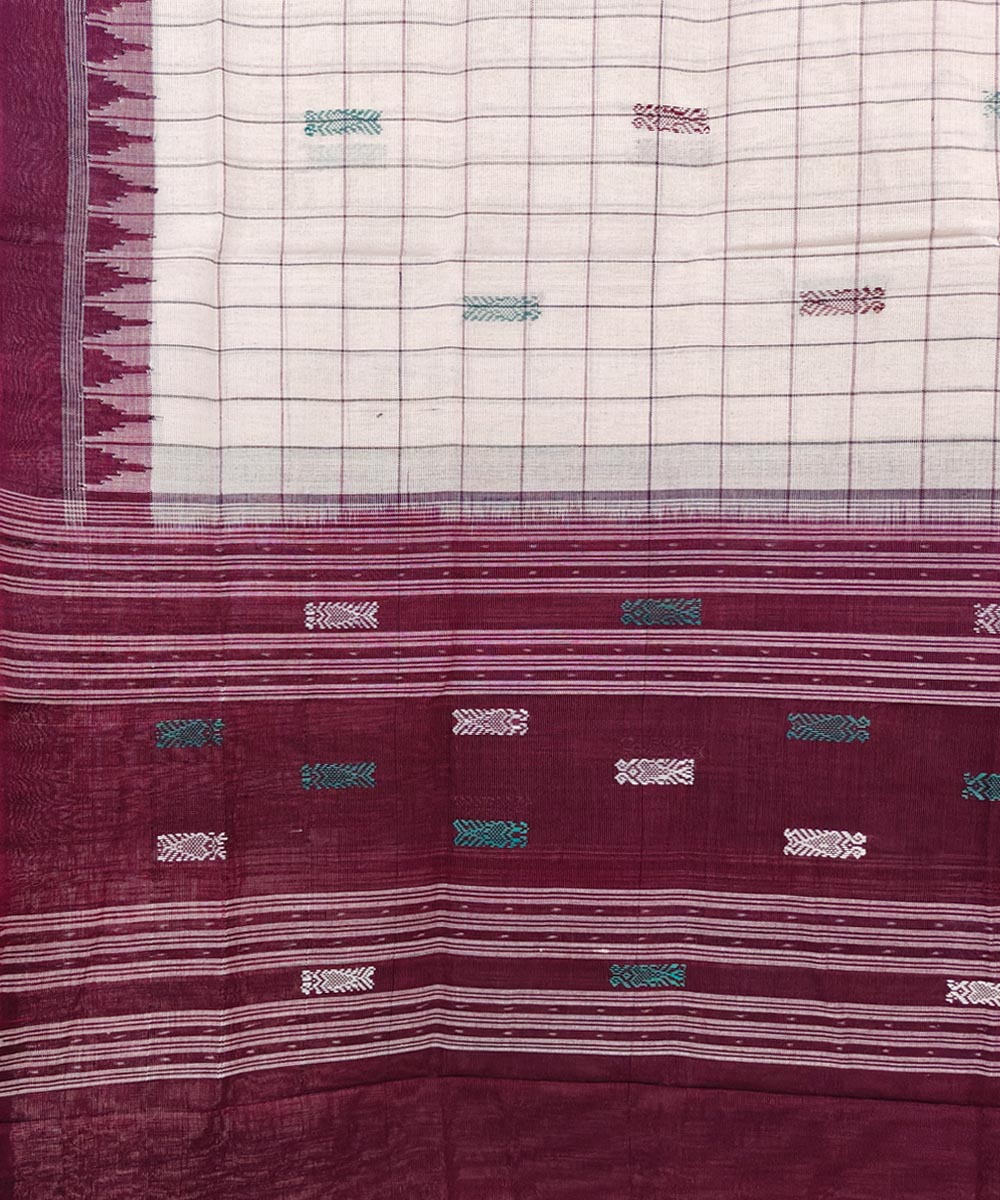 Off white maroon handwoven cotton sambalpuri dupatta