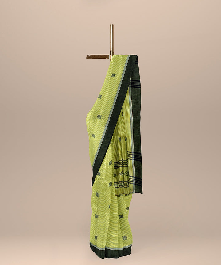 Olive green black handloom cotton bengal saree