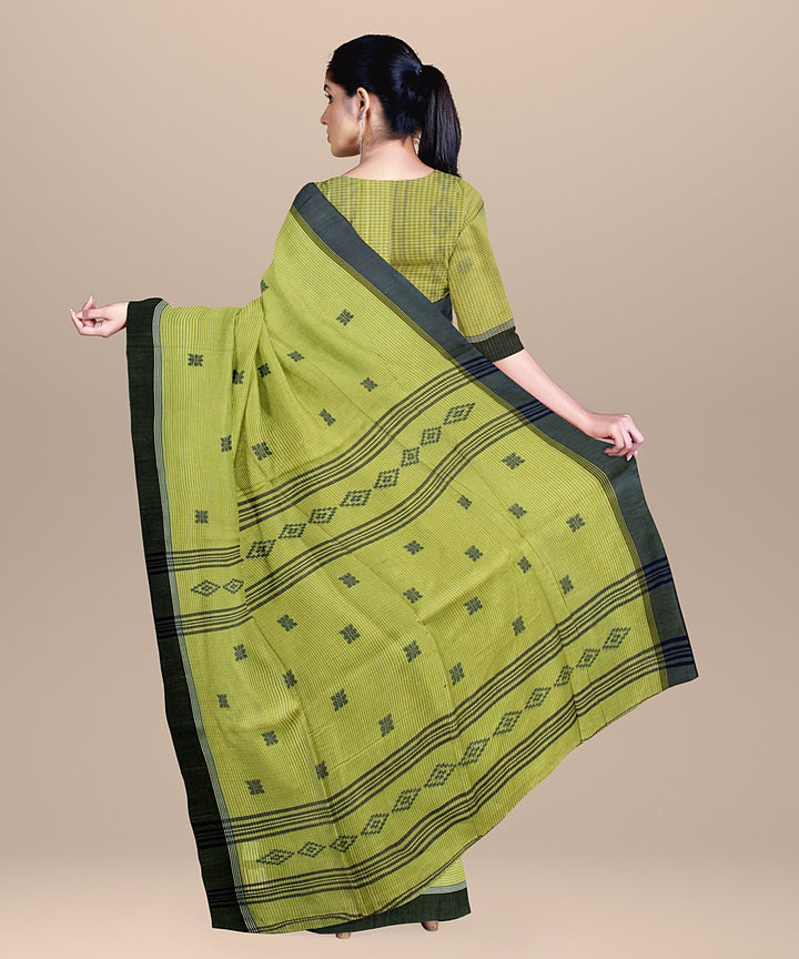 Olive green black handloom cotton bengal saree