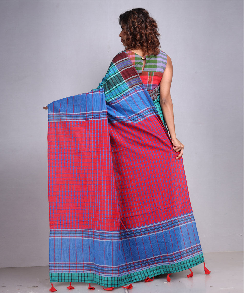 Green red handloom cotton gamcha saree