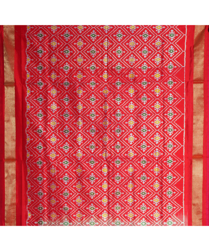 Sky blue red handwoven pochampally ikat silk saree