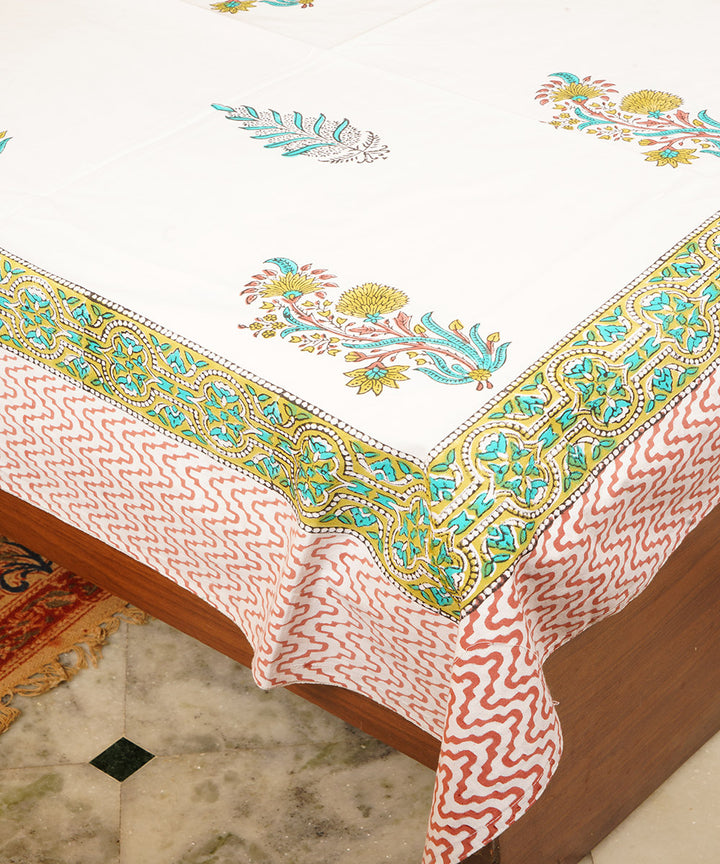 White base cotton hand block printed double bedsheet