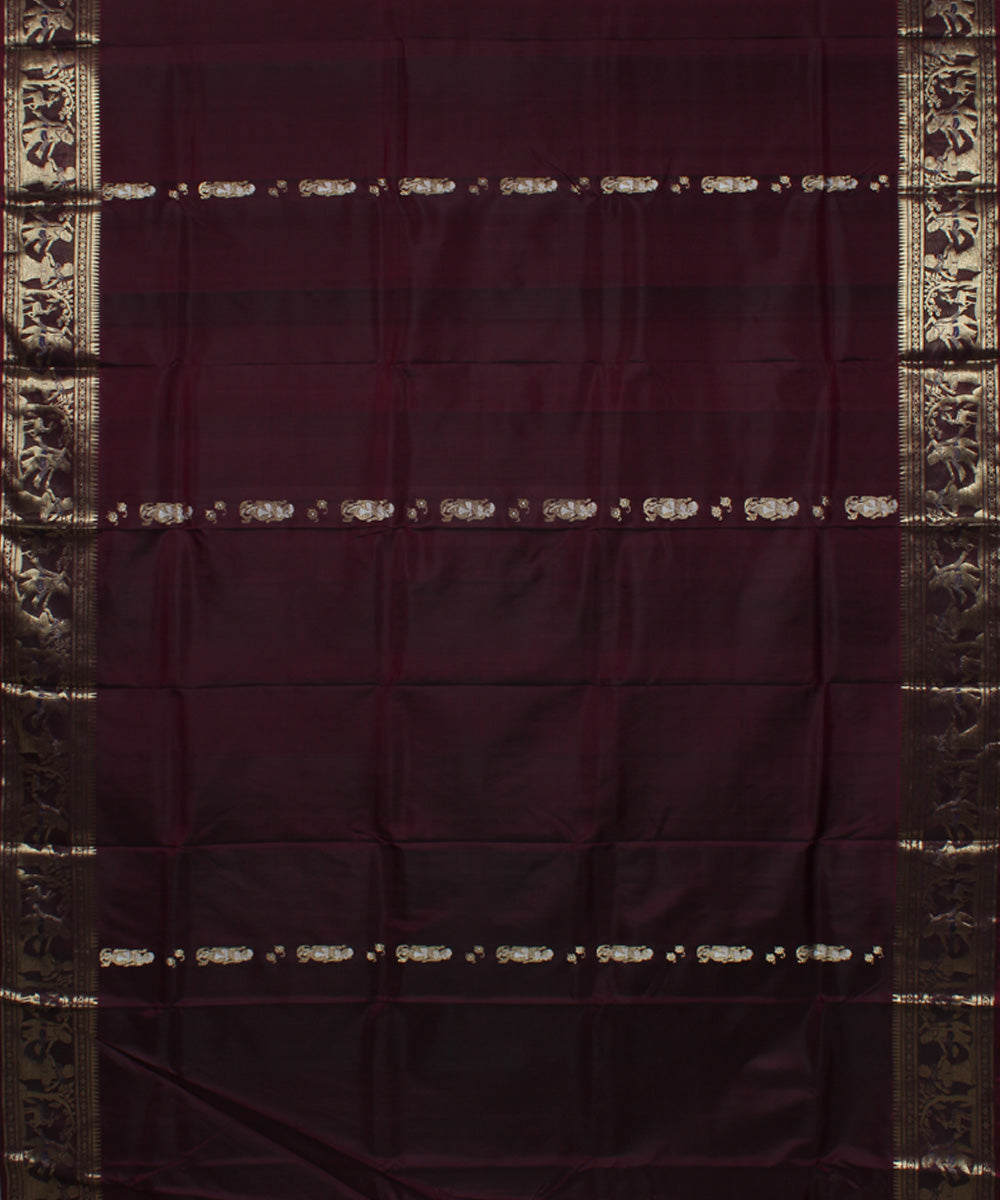 Chocolate maroon handwoven baluchari swarnachari silk saree