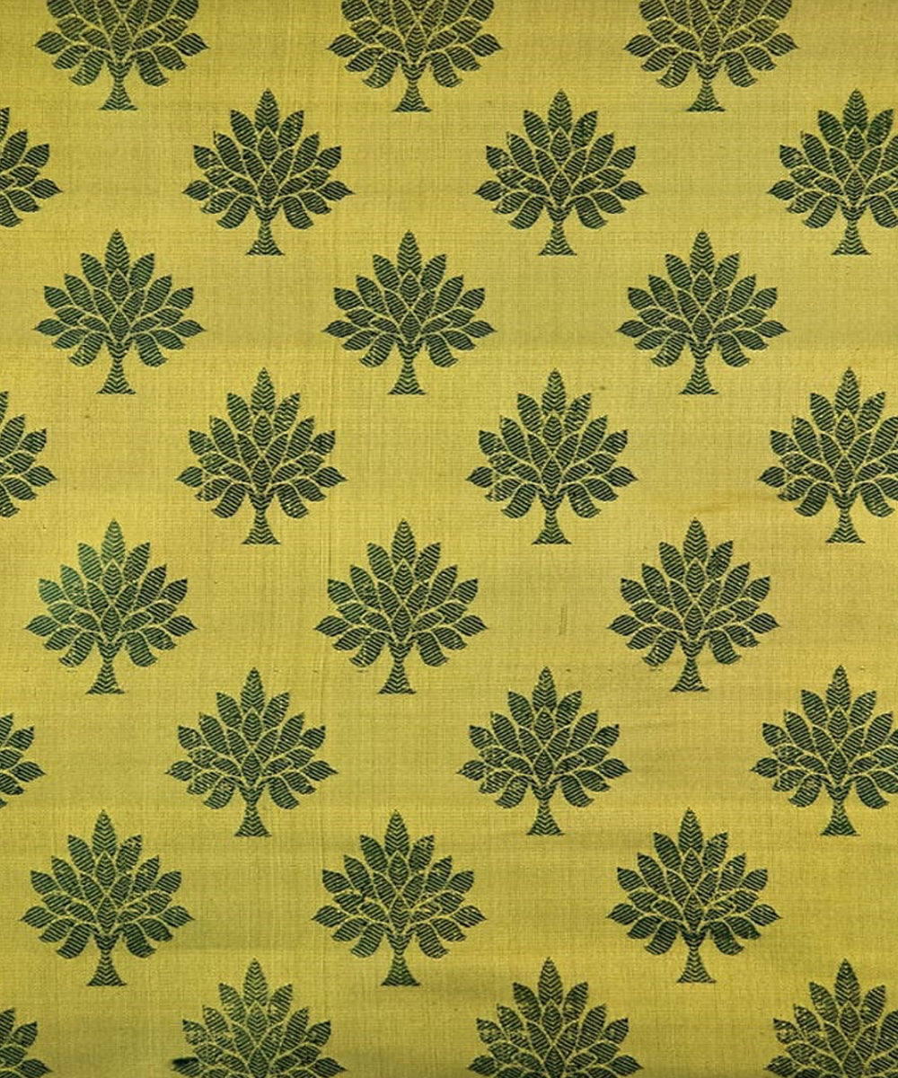 Yellow dark green handloom banarasi silk fabric