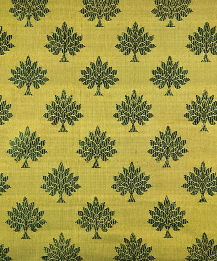 Yellow dark green handloom banarasi silk fabric