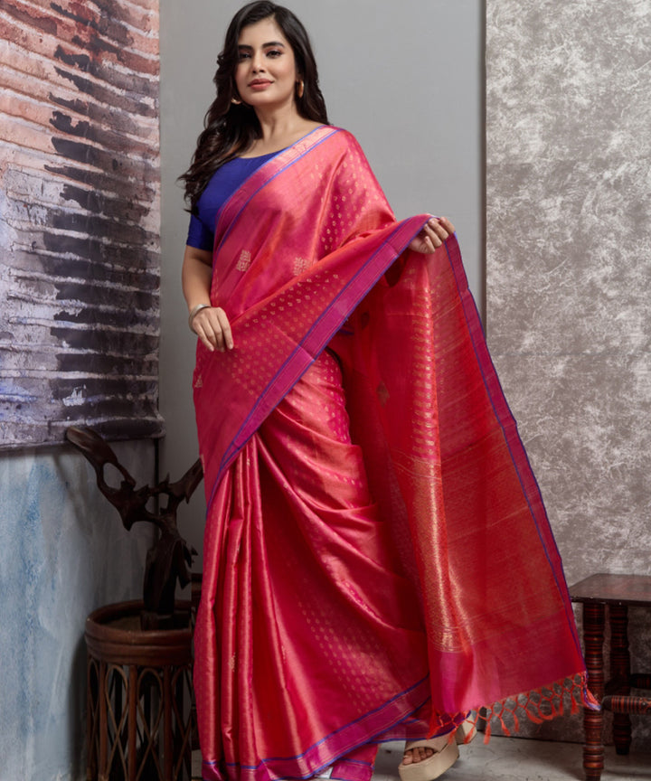 Pink handwoven tussar silk chhatisgarh saree